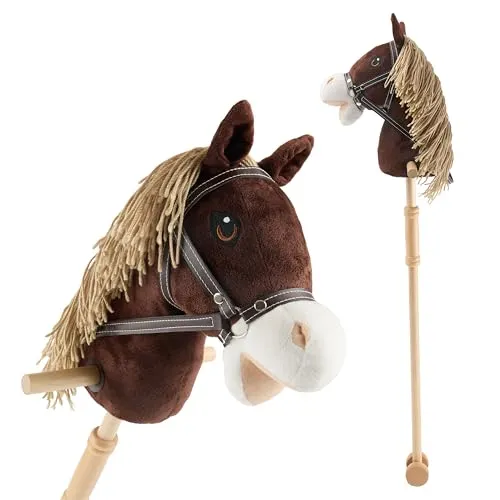 Bieco Steckenpferd Kinder Coco | Fantasievolles Holzpferd mit Rollen