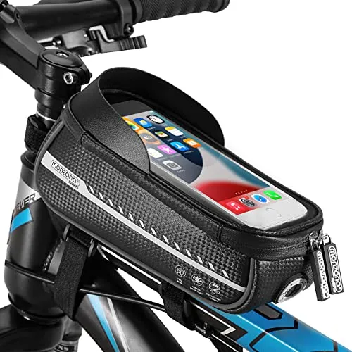 MONZANA® Fahrrad Rahmentasche Wasserdicht Reflektierend Abnehmbar Sonnenblende TPU Touchscreen Handytasche bis 6,8' Oberrohr Lenker Tasche Schwarz
