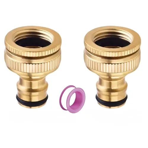 Akiuhen Messing Schlauch Wasserhahn Adapter, 2-in-1 Innengewinde, 3/4 Zoll & 1/2 Zoll, Garten/Hof Gewindehahn Adapter