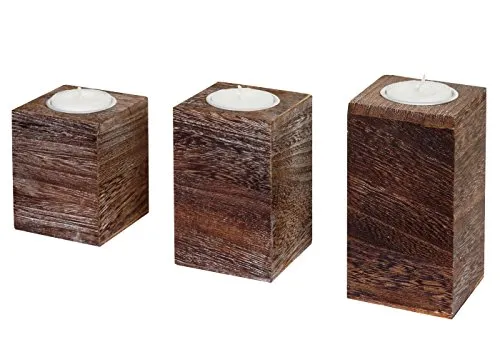 3er Set S+M+L Teelichthalter HWC-C58, Teelichtständer, Shabby-Look Vintage - braun