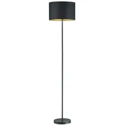 Trio Leuchten Hostel Stehleuchte 408200179 - Elegantes Design in Schwarz Matt/Gold - Standleuchte mit modernem Metall-Design und Stoffschirm, ideal für stilvolle Wohnräume und stimmungsvolle Beleuchtung.