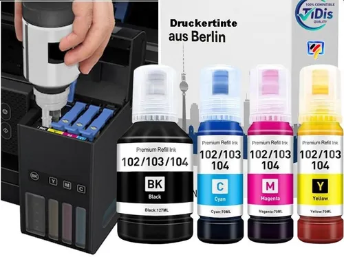 340ml TiDis Ink Nachfülltinte Ecotankdruckertinte Nr.104 f.ET-2710, ET-2711 usw.
