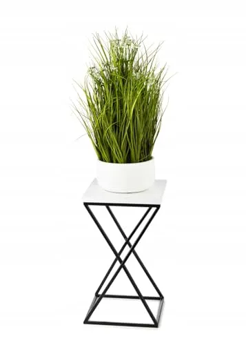 HowHomely Pflanzenständer Metall 40 cm Hoch - Stabiler und Fester Blumenhocker mit Weiß MDF-Platte auf Schwarz Ständer - Blumenständer zur Dekoration Innenräumen