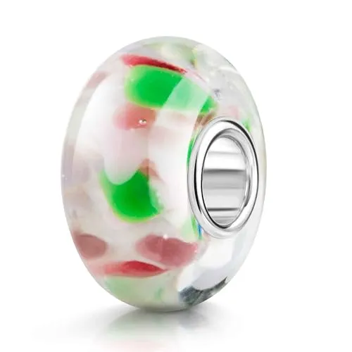 MATERIA by Matthias Wagner Glas Bead grün rosa gepunktet für European Beads Armband 1038