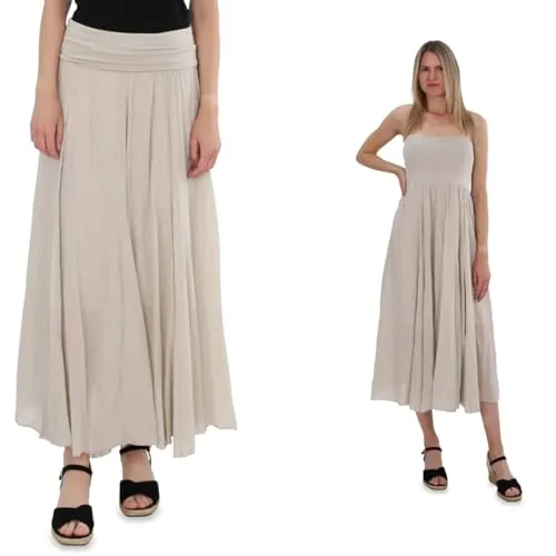 Malito - Damen Maxirock - locker geschnittenes Bandeaukleid aus Baumwolle - Rock mit elastischem Jerseybund 80150 - Beige