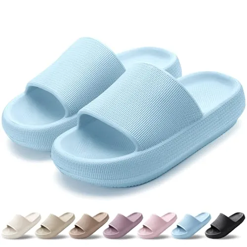 HEOAARG Badelatschen Herren Damen Rutschfest Badeschlappen Wolke Weich Schlappen Slippers Sommer Pantoletten Badesandalen Cozislides Flip Flops Innen/Außen，Hellblau，40-41 EU