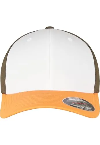 Flexfit 3-Tone Baseball Cap, Neonorange/White/Olive, L/XL in orange von Flexfit