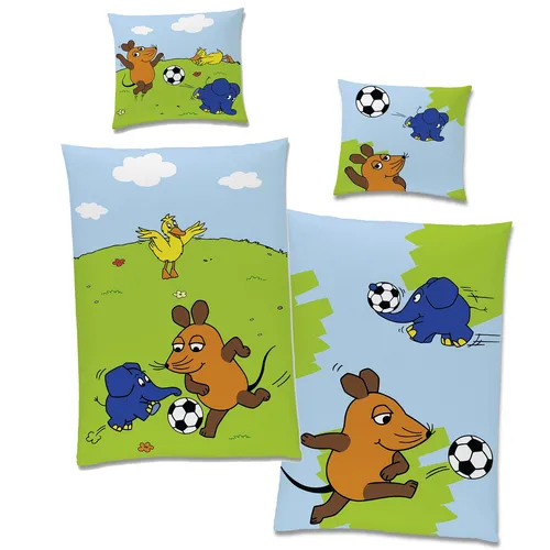 Die Sendung mit der Maus Fußball Bettwäsche 135x200 cm - Bettwäsche-Set für Kinder, 100% Baumwolle, allergikergeeignet und wendbar, ideal für Fußballfans und die ganze Familie!