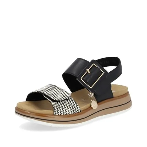 Remonte Damen Riemchensandalen D1J53, Schwarz Kombi - Wanderschuhe mit herausnehmbarer, schockabsorbierender Innensohle für optimalen Komfort und individuelle Anpassung. Ideal für entspannte Sommertage!