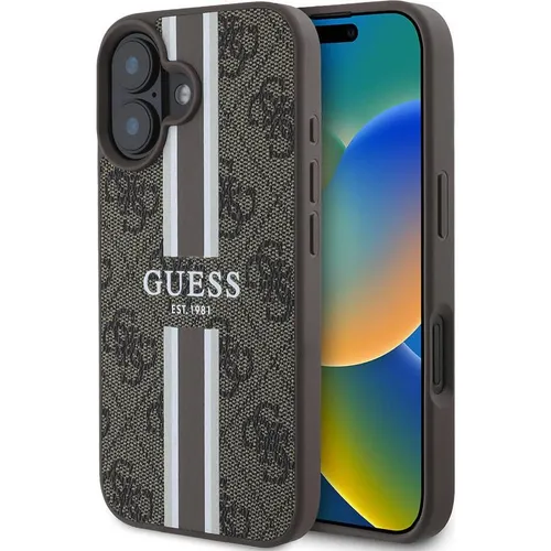 GUESS Apple iPhone 16 Hardcase Hülle mit 4G Streifen Design - Taschen & Schutzhüllen für iPhone 16, stilvolles MagSafe-kompatibles Design aus robustem Kunststoff für optimalen Schutz und kabelloses Laden.