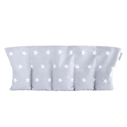 LOOLAY Kirschkernkissen Mikrowelle 50x20 cm – Wärmekissen Bio Baumwolle – Kirschkern Kissen mit 5 Kammern – Ideal bei Muskelverspannungen und Menstruationsbeschwerden (sterne grau)