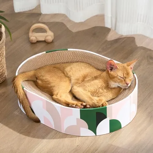 Conlun Kratzbretter Katze, 2 in 1 Ovales Katzenkratzbretter Schüssel Nest,Corrugated Lounge Kratzpappe für Katzen Bett, Katzen Kratzmöbel für Couch&Teppiche&Sofas(43x33x10cm)