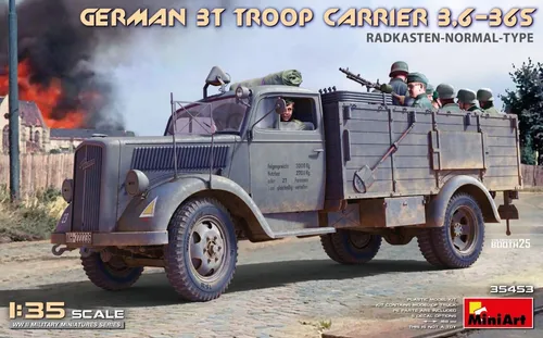 Miniart 35453 - 1:35 German 3T Troop Carrier - Automobile, hochwertiger Kunststoff-Bausatz für detailgetreue Militärfahrzeuge im Maßstab 1:35, ideal für Modellbau-Enthusiasten.