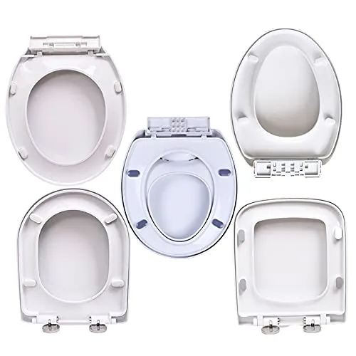 WC Sitz D Form, Klodeckel mit Absenkautomatik, Antibakterielle Toilettensitz Klobrille aus Duroplast, Toilettendeckel Quick Release, Softclose Absenkautomatik, Leichte Reinigung Weiß