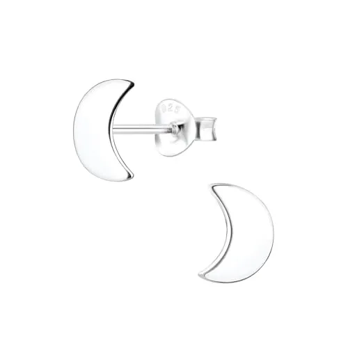 Monkimau - Mond Ohrringe, Ohrstecker, Ohrschmuck - aus 925 Sterling Silber - für Damen und Mädchen - handgefertigt, hypoallergen und kleine Geschenkidee