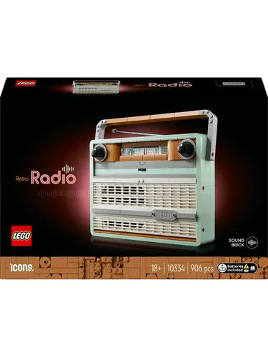 LEGO Icons Retro-Kofferradio 10334 - LEGO Bauset für Erwachsene, detailgetreue Nachbildung eines Retro-Transistorradios mit Smartphone-Fach und nostalgischen Soundeffekten – perfektes Geschenk für Musikliebhaber!