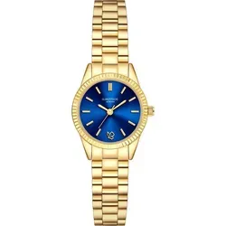 Glanzstücke München Damen-Armbanduhr gelbgold mit blauem Zifferblatt - Elegante Damenuhr aus gelbgoldener Edelstahl-Legierung mit faszinierendem blauen Zifferblatt. Präzises Quarzwerk und sichere Sicherheits-Faltschließe sorgen für perfekten Tragekomfort.