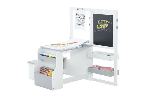 COSTWAY 6 in 1 Kinder Staffelei Set - Multifunktionales Spielmöbel mit höhenverstellbarer Staffelei, Kreidetafel und Whiteboard. Ideal für kreative Kinder ab 3 Jahren, bietet viel Stauraum und sicheres Design.