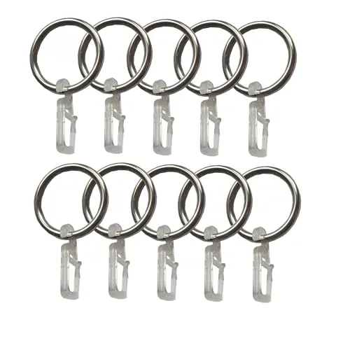 BASIT 10 Stück Gardinenringe Vorhangringe aus Metall mit Kunststoff Gardinenhaken I Gardinen Ringe in Edelstahl Look I Innendurchmesser ca. 25mm C10