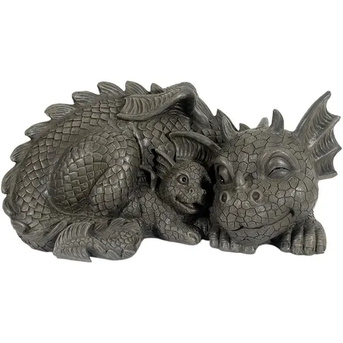 Gartenfigur Gartendrache - Modell Mutter mit Kind - Wetterfeste, handgefertigte Gartenfigur aus Polyresin in mehrfarbigen Designs, ideal als bezaubernde Dekoration für jeden Garten.