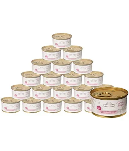 Dehner Premium Lovely Katzenfutter Adult, Ergänzungsfutter, Lachs und Weizengras mit Wachtelei, 24 x 85 g (2 kg)