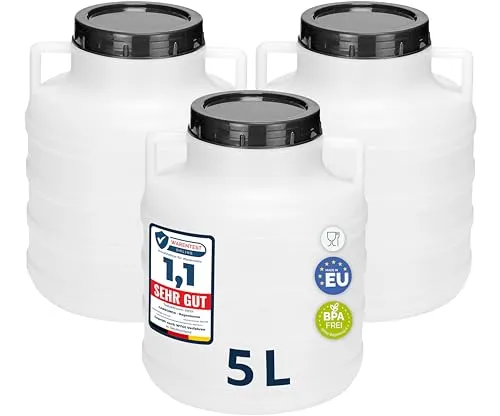 Garronda Set 3x 5 Liter Weithalsfass BPA-frei Futtertonne Fass Universalfass Lebensmittel Fass Regenfass für Garten Regentonne mit Deckel Regenwassertonne für Garten Wassertonne GD-0125, Weiß
