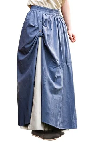 Leonardo Carbone® Damen Rock Elise | Doppellagiges Design | Elastischer Bund | Karneval, Halloween, Cosplay, LARP, Mittelalter, Kostüm, Gewandung, Festival | Baumwolle Blau/Natur 2XL/3XL