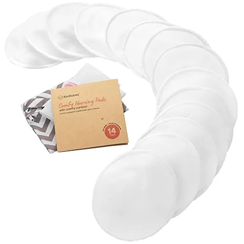 Bio Bambus Stilleinlagen - 14 Waschbare Stilleinlagen ​+ Wäschebeutel - Wiederverwendbare Stilleinlagen für die Mutterschaft - Stilleinlagen Waschbar (Soft White, L 12cm)