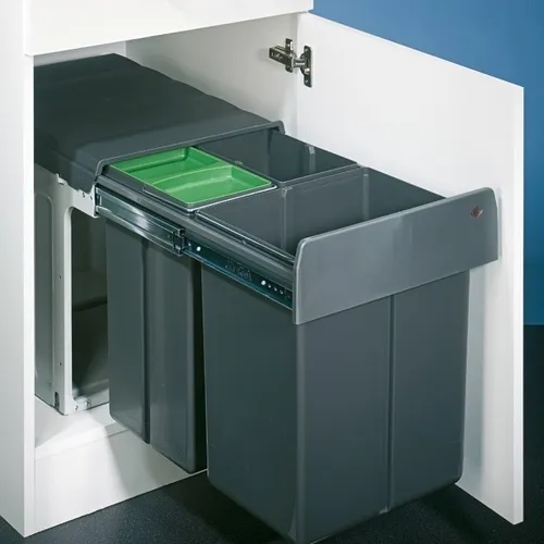 Bio Trio Maxi 40 DT - Abfallsammler für Drehtüren, anthrazit - Haushaltszubehör mit 3 Fächern und Verschluss-Deckel, ideal für den modernen Haushalt. Perfekt für alle Zimmer, inklusive Wintergarten und Küche.