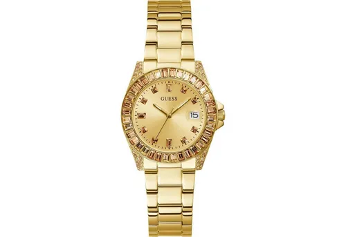 GUESS Quarz-Uhr, gelb (Gold), Gr. One Size - Armbanduhren für Herren mit 19 cm langem Armband und 34 mm goldfarbenem Gehäuse, wasserdicht bis 30 m – stilvoll und funktional.