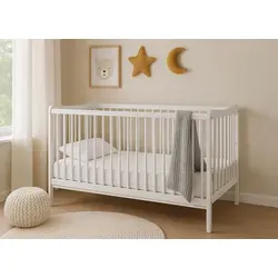 Babybett 120x60 cm aus Buchenholz – 3-fach höhenverstellbar, herausnehmbare Sprossen, Weiß