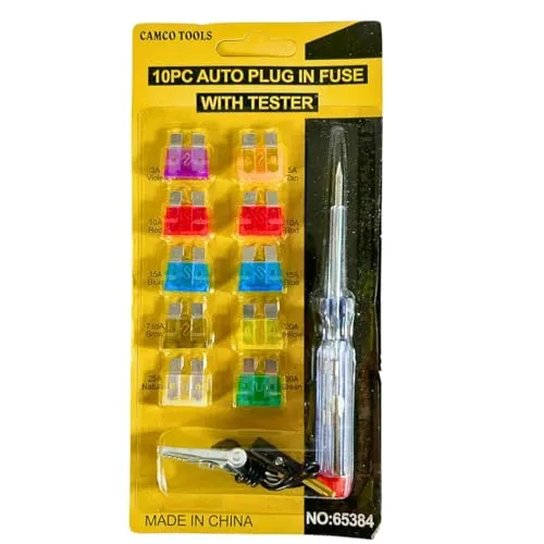 10x Mini KFZ Flachsicherungen mit Prüflampe – Sicherungstester Auto Motorrad LKW – Set 3A bis 30A – Ersatzsicherungen mit Tester – KFZ Sicherungsset für Bordelektrik, Stromkreise & Fahrzeugwartung