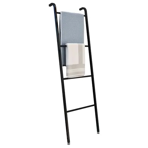 MOFLUT Schwarzer Handtuchhalter Freistehend, 4-stufiger Handtuchhalter, Wandschiene dekorative Leiter, für Decken/Handtücher Badezimmer, Schlafzimmer, Wohnzimmer, Schwarz