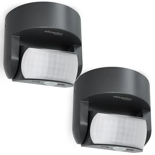 Oktaplex Bea 2er Set Bewegungsmelder Aussen mit 180° Schwenkfunktion - Bewegungsmelder für Aussen mit IP65 Wetterfestigkeit und 12m Reichweite. Ideal für effektive Sicherheit und Energieeinsparung durch integrierten Dämmerungsschalter.