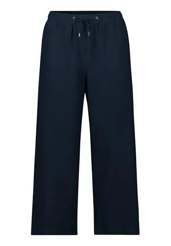 Betty & Co Damen Leinenhose mit elastischem Bund 46, Dunkelblau - Damen-Hosen aus hochwertigem Leinen, mit elastischem Bund für optimalen Tragekomfort und figurumspielende Passform, ideal für einen lässigen Look.
