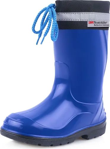 Ladeheid Kinder Gummistiefel mit Stulpe LA-972 (Blau/Schwarz, 28 EU) - Wasserdichte Gummistiefel für Kinder, ideal für regnerisches Wetter. Mit reflektierendem Band und Tunnelzug für optimalen Schutz vor Wasser und Schmutz.