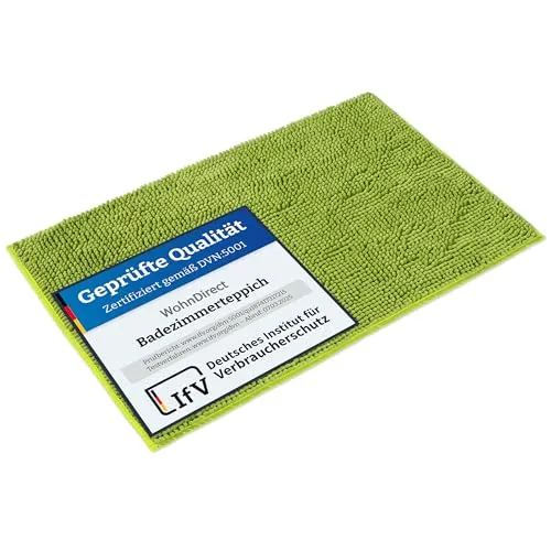 WohnDirect Badematte 50x80 cm Grün – Saugstarker Duschvorleger & Badvorleger – Weicher Hochflor Badezimmerteppich Rechteckig, Waschbar & Oeko-Tex (Versand aus DE)