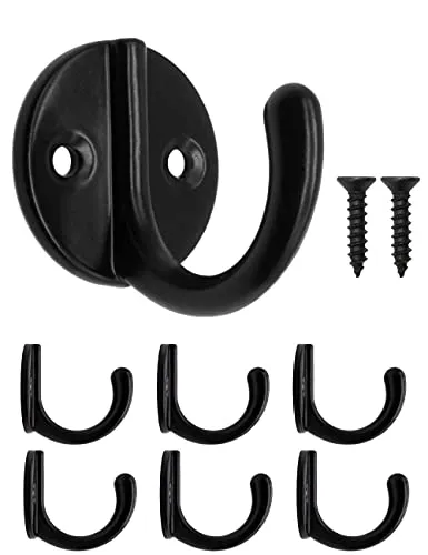 Fuxxer® 6x Garderoben-Haken, Handtuch-Haken, Eisen-Haken, schwarz, 6er Set,