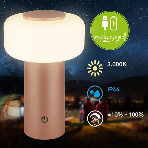 BRILONER - Kabellose LED Tischlampe IP44 mit Touchdimmer - Tischlampe in Coffee mit stufenlosem Touchdimmer, ideal für Innen- und Außenbereiche. Langlebiger Akku für bis zu 24 Stunden Licht und spritzwassergeschützt für stimmungsvolle Beleuchtung.