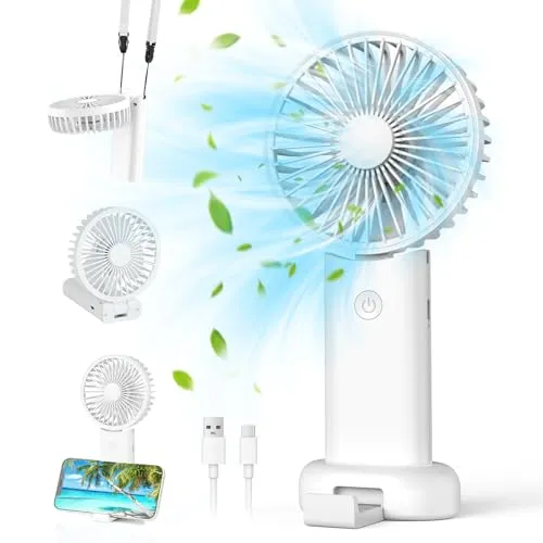Handventilator, Tragbarer Mini Ventilator, 5-in-1 Hand Ventilator Mit 3 Speeds, Handventilator Akku Aufladbar, Faltbarer USB-Ventilator Klein für Outdoor Camping Büro Hause Reisen Geschenk(Weiß)