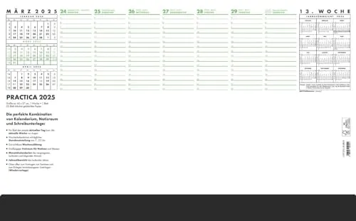 Zettler Schreibunterlage Practica 2025 - 59,5x37cm - Freizeit, Haus & Garten - Mit 52 Blättern für effiziente Wochenplanung, Schutzleiste und stabile Kartonunterlage für Langlebigkeit, ideal für den täglichen Gebrauch.