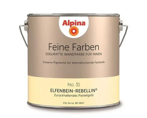 Alpina Feine Farben No. 31 Elfenbein-Rebellin 2,5 L - Pastellgelb edelmatt - Farben in zurückhaltendem pastellgelb edelmatt für ein elegantes Raumgefühl und eine hochwertige Oberflächenbeschaffenheit.