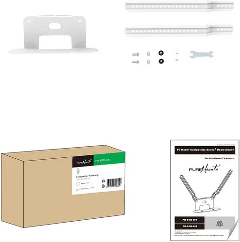 PureMounts PM-SOM-081 Lautsprecher-Wandhalterung - Lautsprecher-Wandhalterung mit Kabelmanagement, max. Tragkraft 5kg, ideal für eine flexible Montage direkt am TV, passend für SONOS Beam und andere Soundbars.