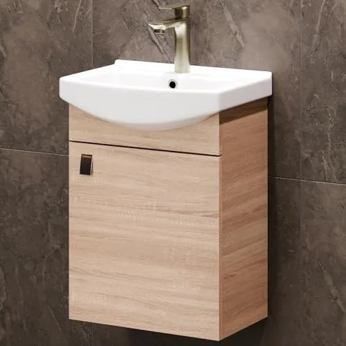 Waschtischunterschrank 45cm Sonoma Eiche – Stilvolles Badmöbel-Set - Waschbeckenunterschrank – Kompakt und feuchtigkeitsresistent, ideal für kleine Bäder mit viel Stauraum und Soft-Close-Türen für leises Schließen.
