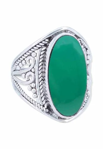mantraroma Ring Silber 925 Damen grünen Onyx Edelstein grün ausgefallen verspielt