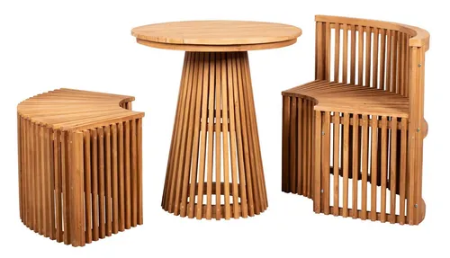 Produktbild MR.DEKO Gartenstuhl Sitzgarnitur Henfield Teak 3tlg. – Stilvolle Gartenmöbel