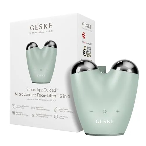 GESKE SmartAppGuided™ MicroCurrent Face-Lifter 6 in 1 - Mikrodermabrasion- & Gesichtspeeling-Geräte, revolutionäres Anti-Aging Gerät mit Mikrostrom für schmerzfreies Lifting und individuelle Hautpflege durch Smart App.