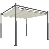Outsunny Pergola 298x298x230 cm - Cremeweiß - Pavillon mit ausziehbarem Baldachin, bietet UPF30+ Schutz und einfache Montage. Ideal für Garten-Rückzugsorte.