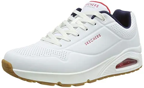 Skechers Herren Uno Stand On Air Sneaker - White Durabuck Navy Red Trim, 40 EU - Herren-Sneaker mit innovativer Air-Cooled Memory Foam Sohle für ultimativen Komfort und Unterstützung den ganzen Tag.