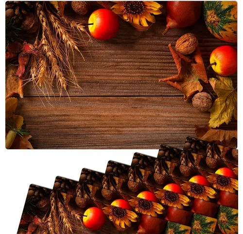 matches21 HOME & HOBBY Platzset Abwaschbare Tischsets 8er Set Landhaus-Stil Herbst-Ernte Holz-Optik, (8-St), Platzsets als Tisch-Untersetzer und Tisch-Deko für Esstisch Teller
